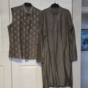 Men's Gray Kurta and Vest Set